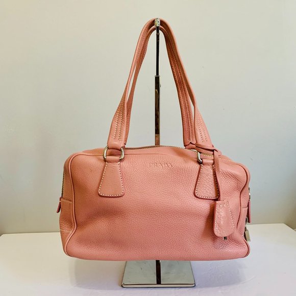 PRADA PINK PEBBLED LEATHER SATCHEL BAG WITH LOCK AND KEY Y2K - Picture 1 of 15